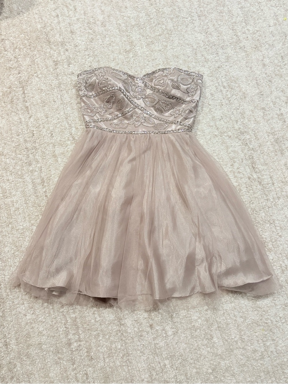 Jump Apparel by Wendye Chaitlin Strapless Beaded Tulle Dress in Blush Nude